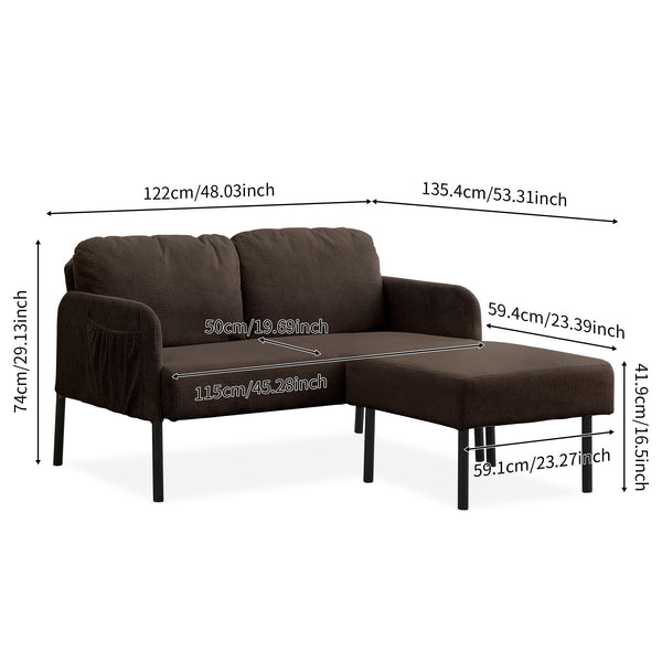 English Elm Brown L-Shaped 2-Seater Sofa with Ottoman — Modern Polyester Loveseat, Foam Cushions, Compact Comfort for Apartments W1164S00029