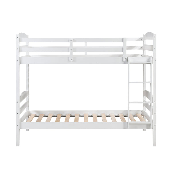 English Elm Twin Twin-over-Twin Bunk Bed with Guard Rails and Ladder, Wood-Engineered Frame, Space-Saving Dorm Style White 84 L x 20 W x 9.5 H B011P362601