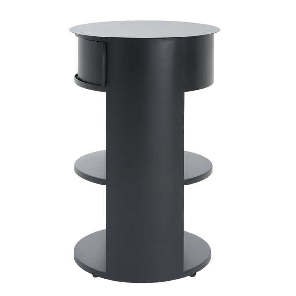 English Elm Christopher Knight Home® - Indoor 3-Tier Metal Round Side Table with Sliding Door Cabinet, Sturdy Iron, No-Assembly Modern Chic Matte Black N772P301522B