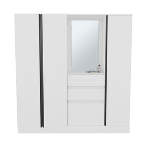 English Elm Armoire with Built-In Mirror and Ample Storage — 4 Doors, 2 Drawers, 4 Shelves, Eco-Friendly Finish White 74.41 L x 24.8 W x 5.91 H B097S00206