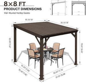 English Elm 8' 8 Ft Lean to Hardtop Pergola Wall Mounted Galvanized Steel Roof Outdoor Shelter W1859S00189
