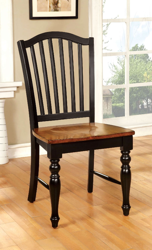 English Elm Set of 2 Side Chairs Black Frame with Antique Oak Upholstered Seat — Two-Tone Modern Dining Style B016P222699
