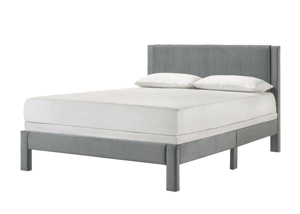 English Elm 1pc Plush Upholstered Headboard Queen Bed with Ribbed Texture, Low-Profile Frame and Sleek Modern Design Light Gray 54.7 L x 21.3 W x 6.9 H B2741P322603