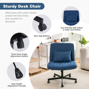 English Elm Modern Linen Blue Criss Cross Office Chair with Ergonomic Support, Adjustable Height, Swivel & Pillow W3394P329159
