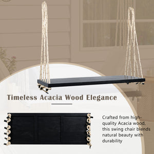 English Elm TOPMAX Acacia Wood Patio Swing Chair with Cushion & Pillows, 63" Comfortable Seat, 400lb Capacity Black N717P210136B