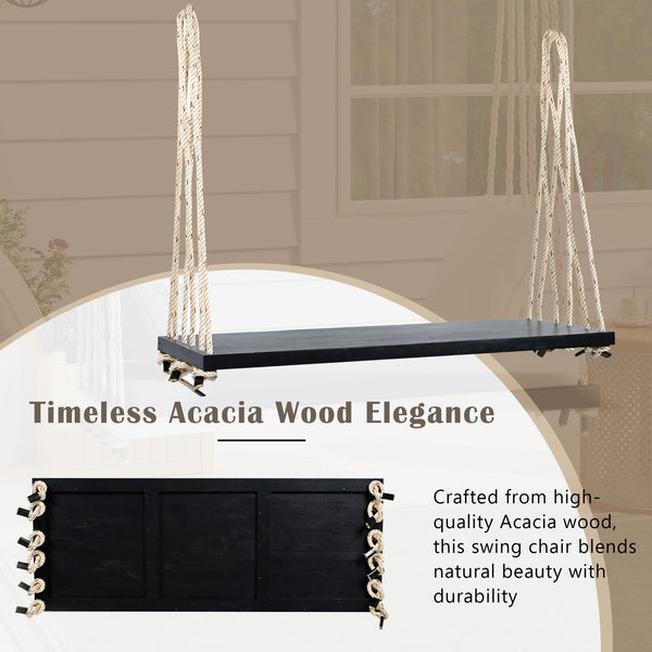 English Elm TOPMAX Acacia Wood Patio Swing Chair with Cushion & Pillows, 63" Comfortable Seat, 400lb Capacity Black N717P210136B