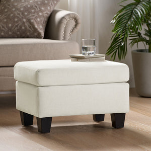 English Elm Upholstered Compact Ottoman with Birch Legs Padded Footrest for Living Room Decor Beige N757P377351I