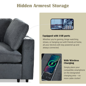 English Elm U-style 113" Upholstered Modular Sofa with Built-In Bluetooth Audio, Wireless Charging & Storage Grey WY000457AAE