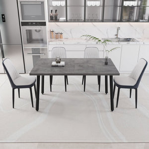 English Elm 55.12-70.87" Expandable Dining Table Set Seats 6 with Pu Upholstered Chairs Black Metal Legs Grey,White W2189S00915