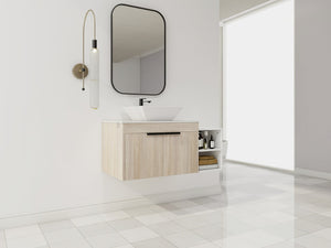 English Elm 42" Modern Floating Bathroom Vanity Set With Ceramic Sink & Storage Shelves For Elegant Spaces W999S00291