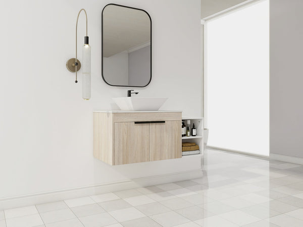 English Elm 42" Modern Floating Bathroom Vanity Set With Ceramic Sink & Storage Shelves For Elegant Spaces W999S00291