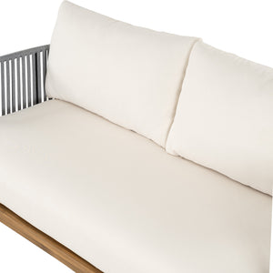 English Elm Christopher Knight Home® - Lucca Hand-Woven Acacia Outdoor Loveseat and Coffee Table Set with Water-Repellent Cushions, Durable Metal Frame Grey,Teak+ Beige N773P248910B