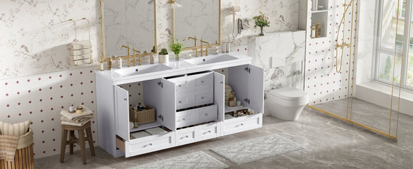 English Elm 72-inch Shaker Double Bathroom Vanity White Mdf Soft Close Drawers Resin Basin N729P000029K