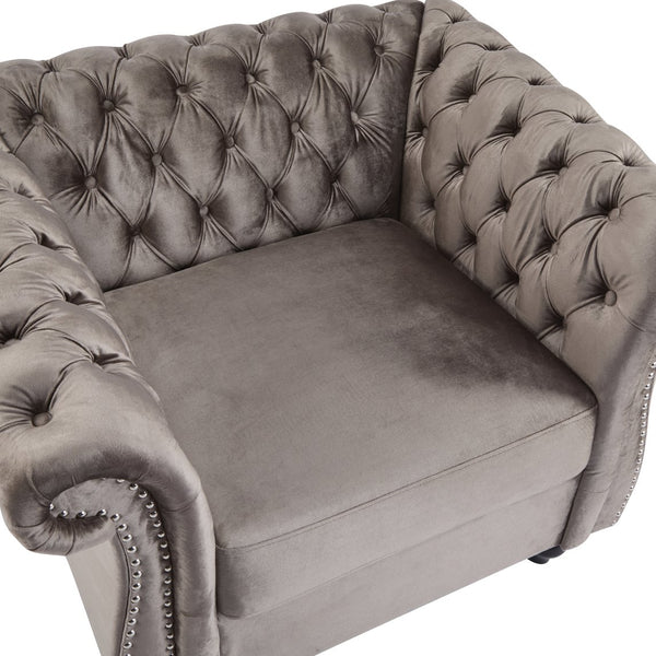 English Elm Christopher Knight Home® - Chesterfield Velvet Club Chair with Button-Tufted Diamond Stitch, Nailhead Trim, Solid Wood Frame N776P309421D