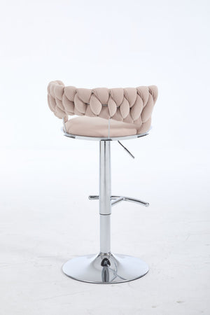 English Elm Set of 2 Velvet Bar Stools with Chrome Base Swivel Height Adjustment Plush Cushion Modern Comfort Pink W1249P247740