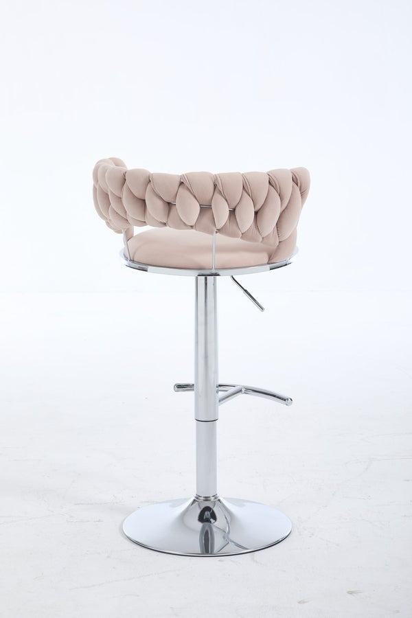 English Elm Set of 2 Velvet Bar Stools with Chrome Base Swivel Height Adjustment Plush Cushion Modern Comfort Pink W1249P247740