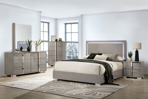 English Elm Contemporary Light Taupe Queen Bed With Led Headboard - Modern Design, Cozy Ambiance & Easy Assembly B2741S00081