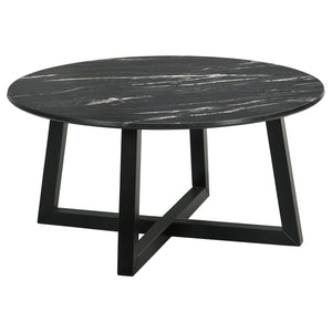 English Elm Enlow Chic Black Round Marble-Like Smarttop Coffee Table - Modern Design, Durable & Low Maintenance B062P299966