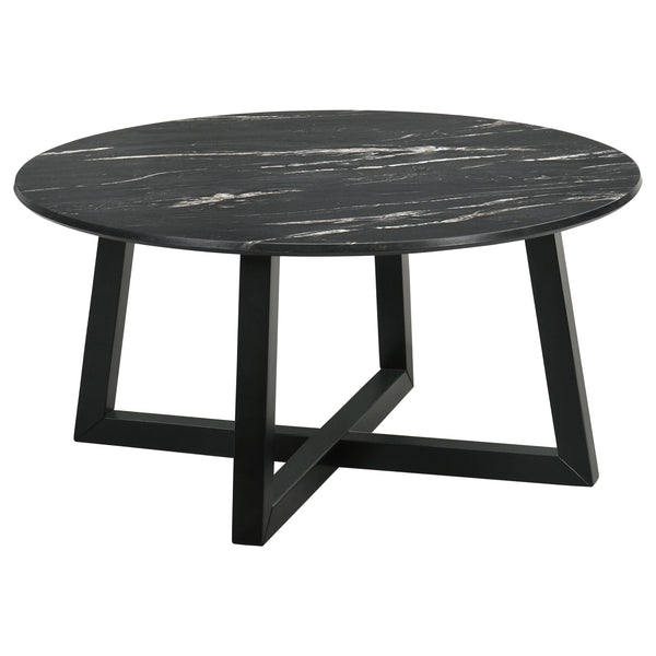 English Elm Enlow Chic Black Round Marble-Like Smarttop Coffee Table - Modern Design, Durable & Low Maintenance B062P299966