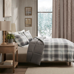 English Elm Full/Queen Woodsman Softspun Plaid Comforter Mini Set - Grey Cabin Style, 6D Fill, OEKO-TEX Certified B035100465