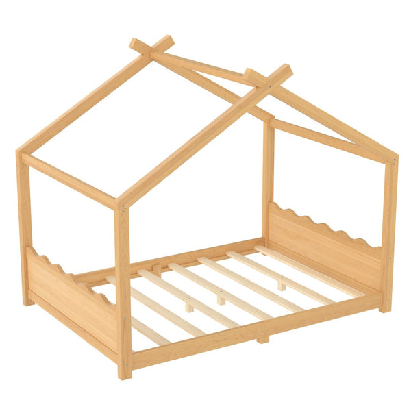 English Elm Twin House Frame Floor Bed Solid Pine Kids Room Montessori Low Profile Play Nook W1580P387841