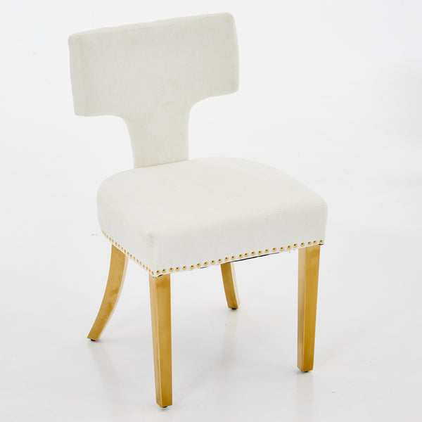 English Elm Mid Century Modern Dining Chairs with Copper Nail Trim, Plush High-Density Foam Seats, Brushed Steel Legs Beige W1143P314902