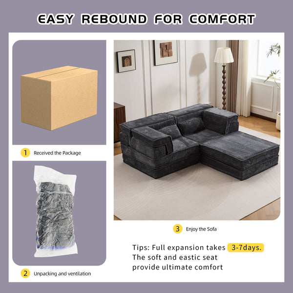 English Elm Compression Modular Sofa Bed - Cozy Convertible Design In Plush Fleece, No Assembly, Perfect For Small Spaces W3723S00029