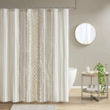 INK+IVY Imani Mid-Century Cotton Printed Shower Curtain with Chenille II70-1121 Ivory