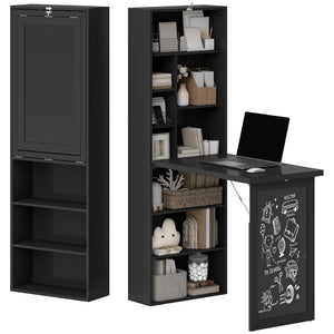 English Elm Wall Mounted Fold Out Desk with Bookshelf Storage for Small Home Office Spaces T3971P430607