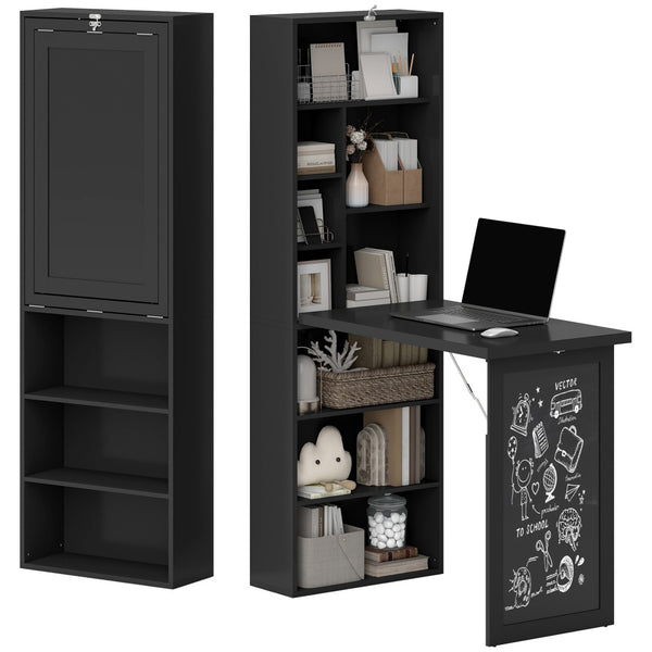 English Elm Wall Mounted Fold Out Desk with Bookshelf Storage for Small Home Office Spaces T3971P430607
