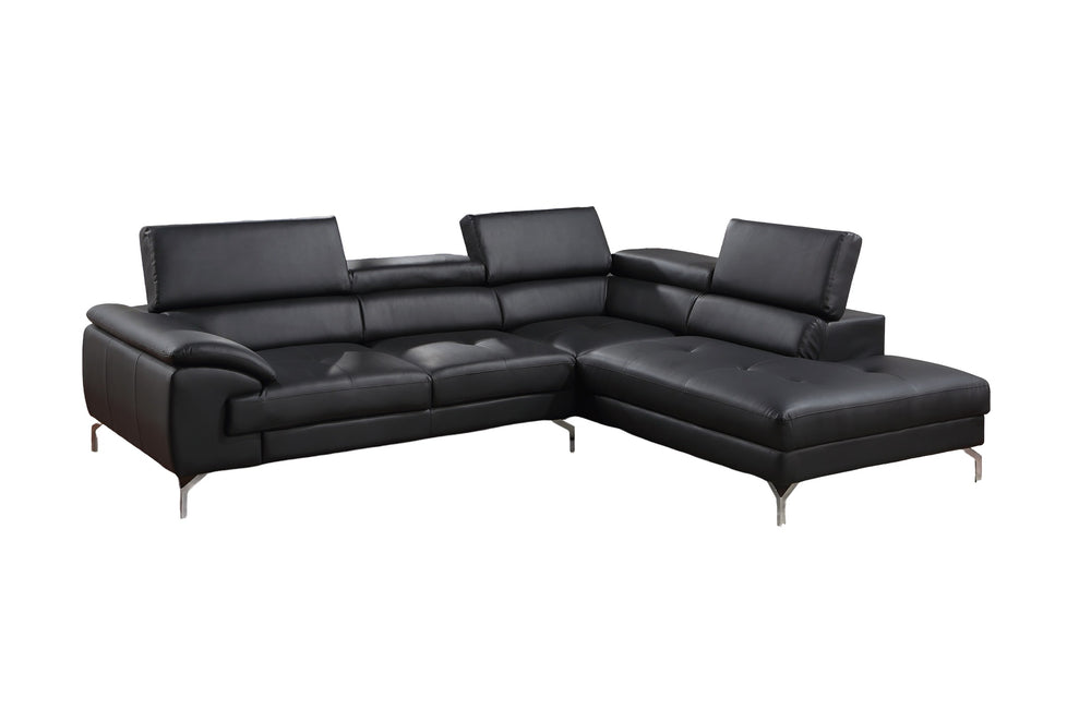 English Elm Black Bonded Leather Sectional 2-Pc Sofa Set with Adjustable Headrests, Plush Arms & Metal Legs B011S01200