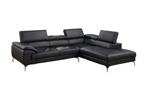 English Elm Black Bonded Leather Sectional 2-Pc Sofa Set with Adjustable Headrests, Plush Arms & Metal Legs B011S01200