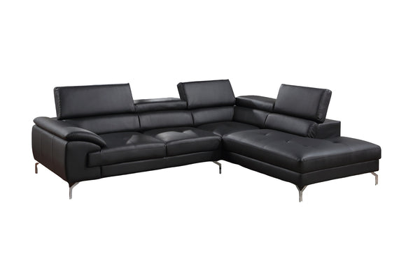 English Elm Black Bonded Leather Sectional 2-Pc Sofa Set with Adjustable Headrests, Plush Arms & Metal Legs B011S01200