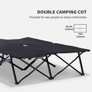 English Elm Outsunny Two Person Folding Cot Elevated Oxford Fabric Portable Camping Bed with Carry Bag W2225P217038