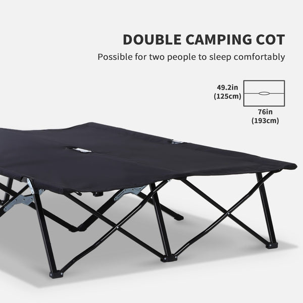 English Elm Outsunny Two Person Folding Cot Elevated Oxford Fabric Portable Camping Bed with Carry Bag W2225P217038