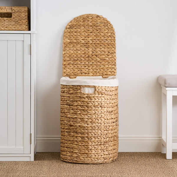 English Elm Judas Handwoven Water Hyacinth Oval Hamper Sustainable Natural Laundry Storage B093P429641