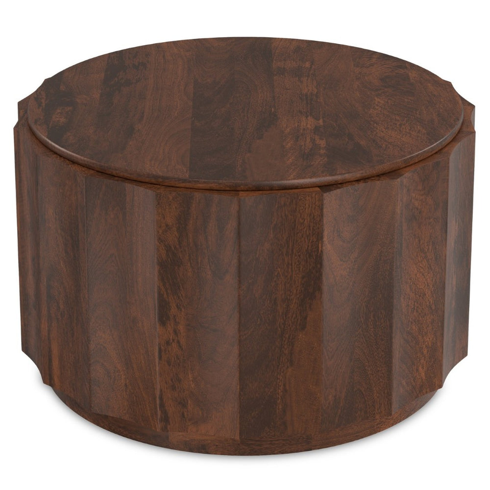 English Elm Trenton Round Mango Wood Coffee Table Handcrafted Drum Silhouette for Living Rooms B136P429101