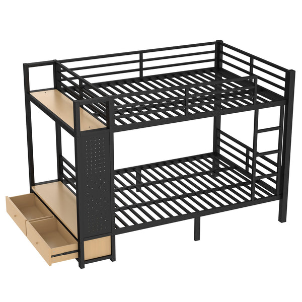 English Elm Full Metal Bunk Bed For Teens - Space-Saving Full Over Full Design With Storage Shelves & Drawers, Black W1580S00234
