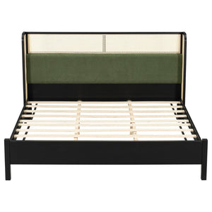 English Elm King Platform Bed Matte Black Frame Green Velvet Headboard Modern Low Profile N770PK375072B