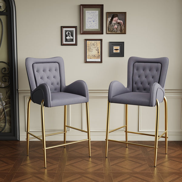 English Elm Christopher Knight Home® - 28.75inch Velvet Counter Height Stool Set of 2 with Tufted Back, Gold Frame & Foam Comfort, 265lb Gray N762P199823E