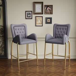 Christopher Knight Home® - Noble House - - 28.75Inch Counter Height Bar Stools Set Of 2, Bar Height Arm Chairs, Velvet Fabric Stools With Golden Legs And Footrests,Gray