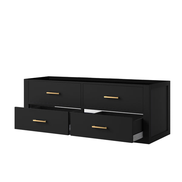 English Elm Black Midcentury Modern 48-Inch Wall-Hung Bath Vanity With Soft-Close Storage & Easy Setup B2731P257997