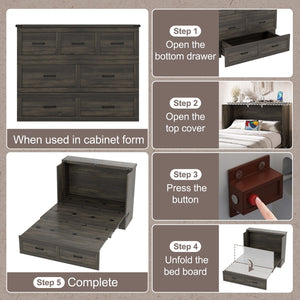 English Elm Murphy Full-Size Cabinet Bed with Built-In Charging Station, Storage Drawer & 700lb Capacity Comfort Gray 52.5 L x 26 W x 5.5 H N733S293995G