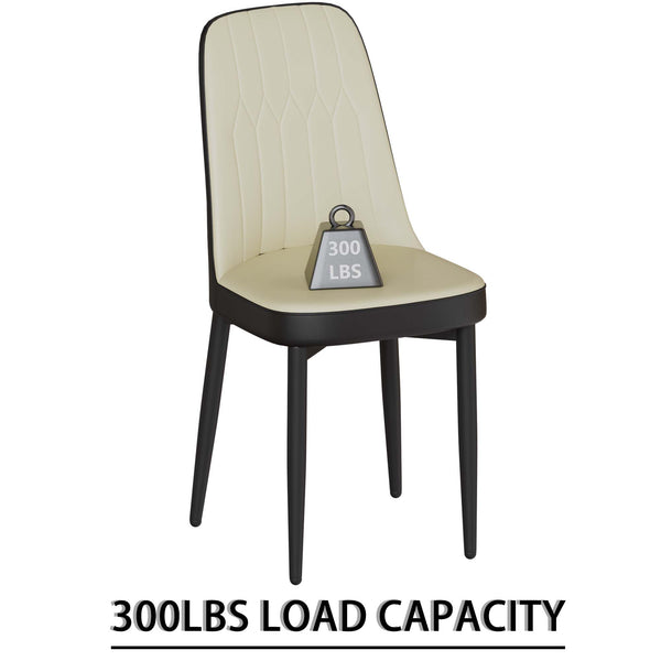 English Elm 55 Modern 4-Person MDF Dining Table Set with Sturdy Black Metal Legs and Padded PU Chairs for Families Beige+Black,White W2189S00731