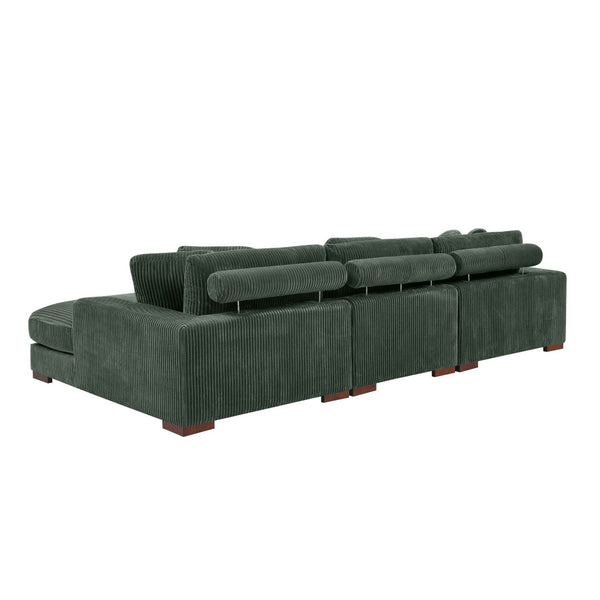 English Elm Large Corduroy Double Chaise Sectional Sofa with Lumbar Support for Spacious Living Rooms Dark Green B2748S00017