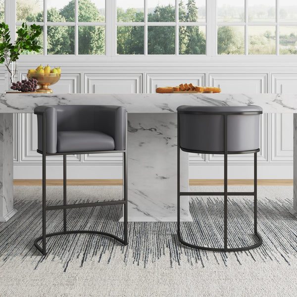 English Elm Cosmopolitan Metal Upholstered Counter Stool with Geometric Frame, Faux Leather Cushion, 25.5" Seat Height Grey B365P398430