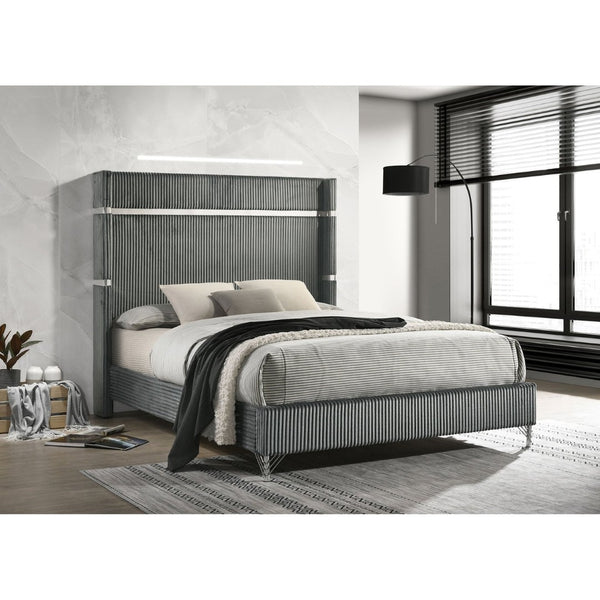 English Elm Malcolm Velvet Wingback Queen Bed with Chrome Trim and Low Profile Frame B062S01590