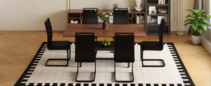 English Elm Table and Chair Set 71 Inch Walnut Grain Dining with 6 Pu Upholstered Seats Walnut+Black W1151S04278