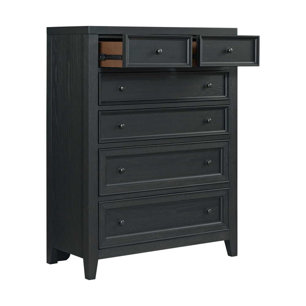 English Elm Wallace & Bay - Ebony 6-Drawer Chest with Smooth-Glide Metal Slides, Sleek Black Wood Storage for Modern Bedrooms B361P406175