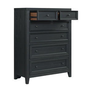 English Elm Wallace & Bay - Ebony 6-Drawer Chest with Smooth-Glide Metal Slides, Sleek Black Wood Storage for Modern Bedrooms B361P406175